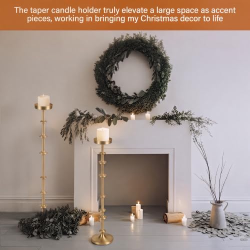 Maxdot Gold Metal Pillar Candle Holder 36" 29" Tall Decorative Taper Candle Stand Set of 2 Vintage Floor Candlestick Holde for Housewarming Wedding Christmas Halloween Living Room - Image 6