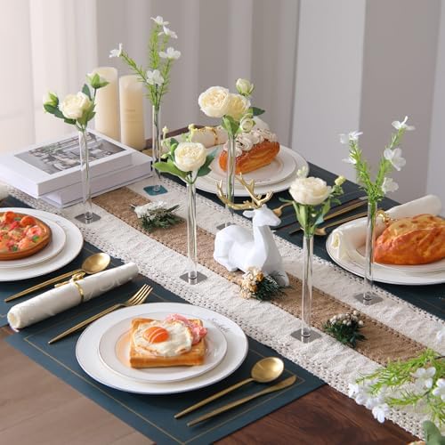 6 Pcs Magnet Flower Vase, Clear Glass Vases Test Tube with Adhesive Magnet Metal Base 7" x 0.6" Desktop Center Decoration Suitable for Both Real and Artificial Flowers for Table Decor - Image 2