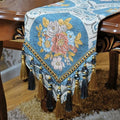 Extra Luxury Velvet Blue Table Runner 120 Inches Long with Vintage Damask Jacquard Design for Dining Room,Living Room,Home Decor,Elegant Beaded Tapestry (N-Blue, 13×90 inch) by NYSMXF