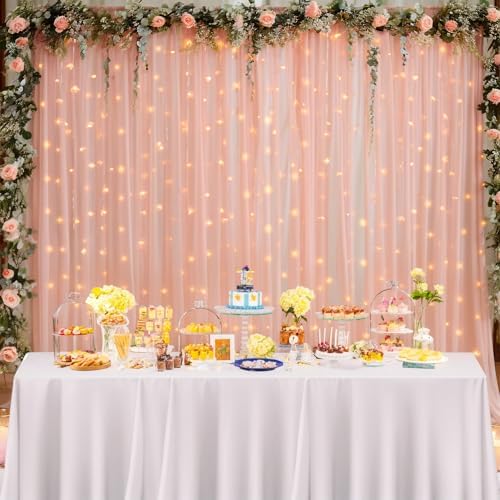 20x8ft Peach Tulle Backdrop Curtain with Lights String for Parites, Sheer Backdrop Curtains for Wedding Baby Shower Birthday Party Photo Shoot Decorations - Image 7