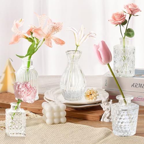 Bud Vases - in Bulk 24,Vintage Small Glass Bud Vases for Flowers, Clear Crystal Mini Glasses in Bulk, Small Flower Design for Centerpieces Wedding Decorations Home Flower Party Decor - Image 6