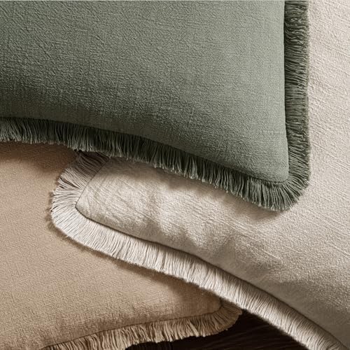 MIULEE Boho Linen Fringe Decorative Euro Throw Pillow Covers Camel 26x26 - Image 4