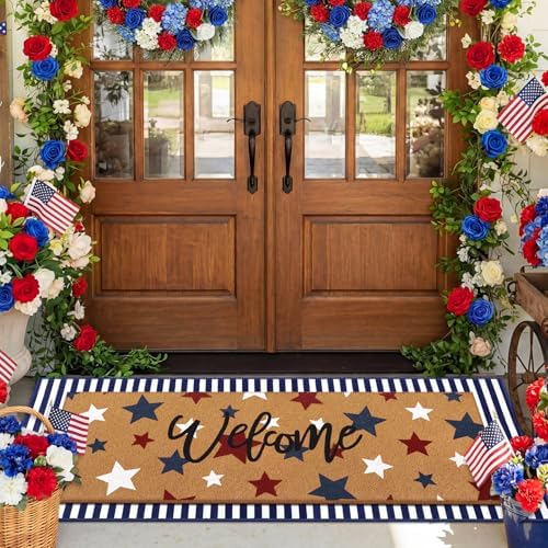 Tinideya 2 Pcs Doormat 17"x47" Mat 22"x56" Mat, 4th of July, Blue by Tinideya