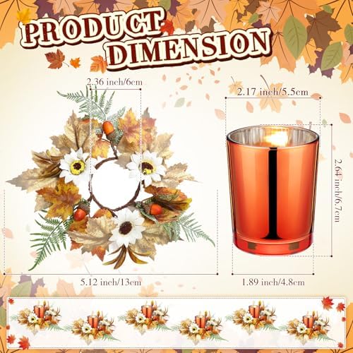 Umigy 6 Set Fall Candle Holders Glass Votive, Maple Leaf, Gold - Image 2