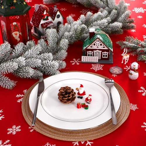 Oudain 2 Pcs Christmas Tablecloth 6 ft Red Green and Gold Table Cover - Image 4