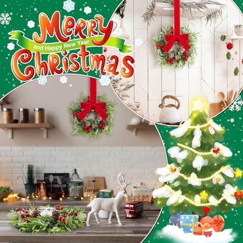 Dingion 12 Pcs Mini Christmas Kitchen Cabinet Wreath, Pine Berries Snowy - Image 5