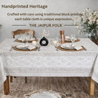Floral Rectangle Table cloth | 100% Cotton Hand Block Printed Thanksgiving Spring Table Cover| Dust Proof Wrinkle Resistant, for Dining , Kitchen, Festive, Parties, Weddings (Grey White, 72x108 inch) - Image 3