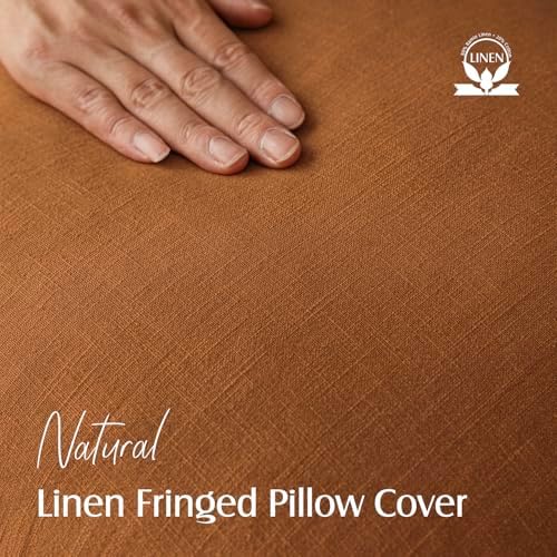 Foindtower Decorative Linen Fringe Throw Pillow Covers 22×22 Inch,Orange - Image 2