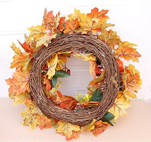 Ansuma 20" Fall Wreath for Front Door - Maple Leaves Pumpkin Pinecone Artificial Harvest Fall Wreath with Berries for Autumn Halloween Thanksgiving Day Home Wall Window Mantel Decor - Image 5