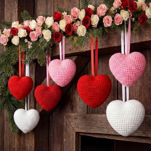 Suncalla 6 Pcs Large 4.33 Inch Valentine's Day Heart Ornaments Hanging Knitted Crochet Heart Ornament Red Pink White Valentine's Day Hanging Decorations for Wedding Anniversary Party Decor DIY Crafts by Unknown