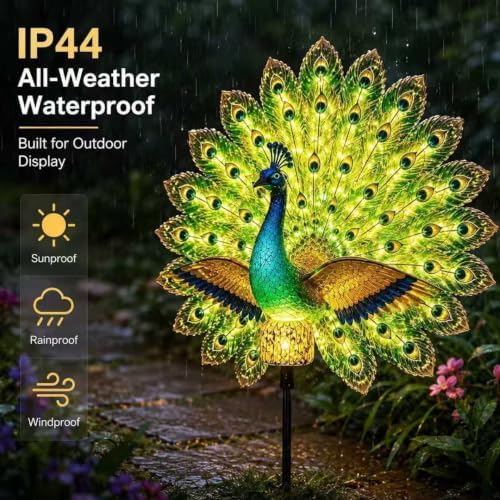 Solar Peacock Garden Sculpture, Outdoor Decor Light with Auto-On LED，1 - Image 4
