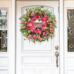 Spring Wreaths for Front Door 24 Inch with Hello Sign,Artificial Summer Wreath with Pink Peony and Orchid,Indoor and Outdoor Wreath for Farmhouse Wall Home Porch Decor - Image 2