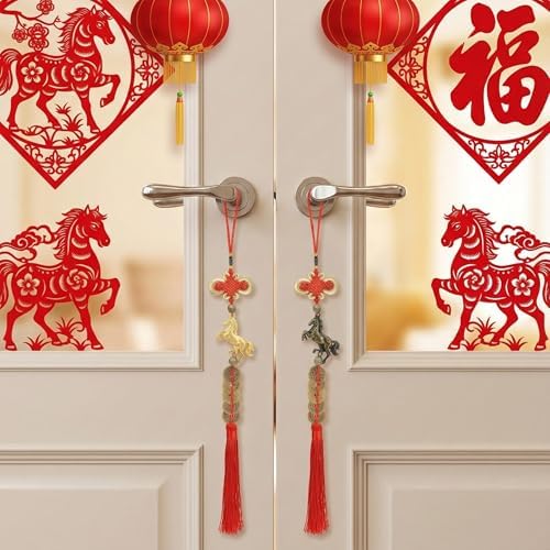 2026 Chinese New Year Horse Charms Lucky Horse Charms with Feng Shui Coins Red Hanging Tassels Ornaments Chinese Knot New Year Decorations for Home Wealth Success Good Luck (12) - Image 4
