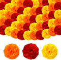 Rainmae 150pcs Marigold Flower Heads Bulk, Yellow Red Orange Silk Marigold Flowers Artificial for Diwali Home Decoration DIY Wreath Garland, Day of The Dead Halloween Artificial Flowers, 2 Inch by Rainmae