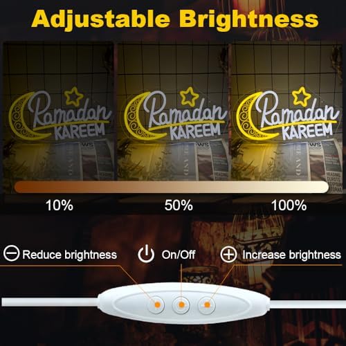 Ramadan Kareem Neon Sign, 15.7x 8.3 Inch Moon Star Led Lights USB Powered Ramadan Mubarak Neon Light for Islamic Muslim Home Windows Bedroom Party Eid Mubarak Ramadan Decoration Gifts - Image 5