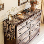 Floral Chenille Dresser Runner 55" Non-Slip with Tassels, Brown - Image 2