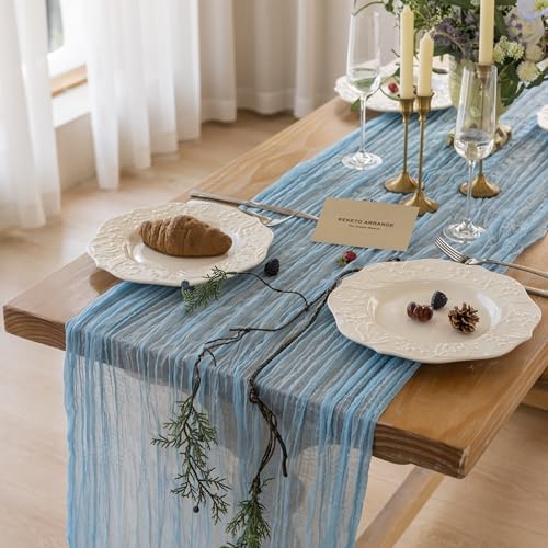 6Pcs Light Blue Cheesecloth Table Runner 120 Inches for Home Decorations - Image 2