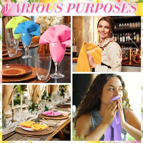 Preboun 20 Pcs Easter Pastel Cloth Napkin with 20 Leaf Napkin Rings 19 x 19 Inch Spring Dinner Reusable Fabric Cocktail Napkins for Farmhouse Easter Party Dinner Table Supplies - Image 5