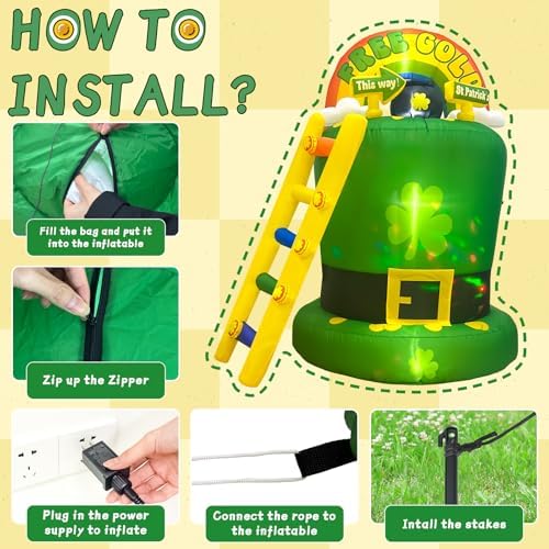OurWarm 6FT St Patricks Day Inflatables Outdoor Decorations, St. Patrick's Day Blow Up Inflatable Leprechaun Trap with Rainbow Pot of Gold Shamrock Ladder, Saint Patricks Day Yard Garden Lawn Decor - Image 5