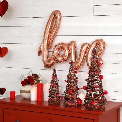 DoubleFill 3 Pcs Valentine's Day Table Rattan Trees-Valentine's Table Rattan Trees with Berries, Red Pink White Heart Centerpieces Decorations for Wedding Anniversary Party, Romantic Home Decor - Image 3
