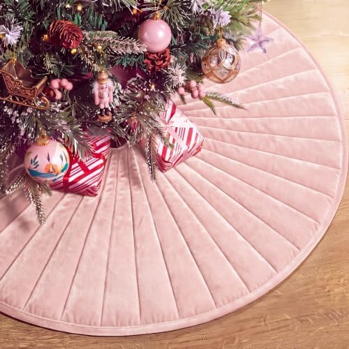 Foilswirl 60 Inch Dusty Pink Velvet Quilted Christmas Tree Skirt by Foilswirl