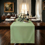 Signature Linen™ by D'Moksha, Sage Green Table Runner 132 Inches Long, 100% Pure Linen, Hemstitch, Extra Long Table Runner, 14 x 132 Inch for Dining- Fall, Weddings, Outdoor Hosting by DMokshaHomes