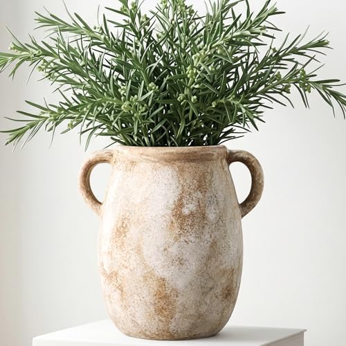 Ceramic Flower Vase with Handles, 7.9in Farmhouse Table Rustic Vases, Waterproof Pottery Clay, Flower Terracotta Vases for Home Decor, Living Room,Table, Handcrafted (Terracotta) by CUCUMI