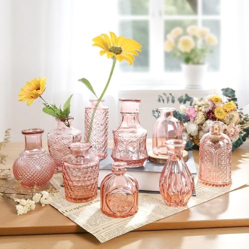 Vintage Pink Small Glass Vase Set of 24, Cute Bud Vases for Centerpiece Table Decorations, Boho Mini Vases for Flowers, Pink Clear Vase Bulk for Wedding Party Decor, Birthday, Baby Shower - Image 6