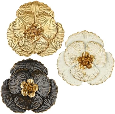 DILATATA 3 Pcs Metal Flower Wall Art Set 10 Inch Rustic Modern Floral Sculpture 3D Metal Flower Wall Hanging Accent for Indoor Living Room Bedroom Kitchen Bathroom Garden Patio Decor - Mixcolor by DILATATA