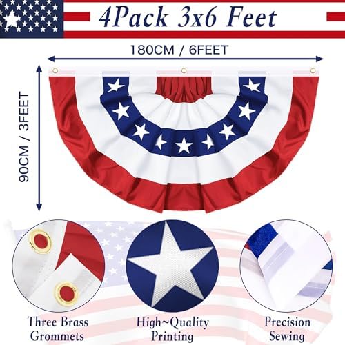 6 Pack 3x6 FT American Bunting Flag, USA Pleated Fan Flag Patriotic Half Fan Banner 4th of July Decorations Outdoor Memorial Day Decor Fourth July Independence Day Outside Red White and Blue Decor - Image 2