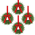 4 Pcs Christmas Wreaths for Front Door, 15 Inch Fluffable Artificial Norfolk Pine Wreath with Red Bow, Easy to Shape for Full & Lush Look, Indoor Outdoor Holiday Decor by Unknown