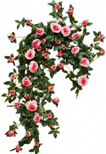 71in Artificial Rose Vine Silk Flower Garland Wedding Decor(Dark Pink) by Unknown