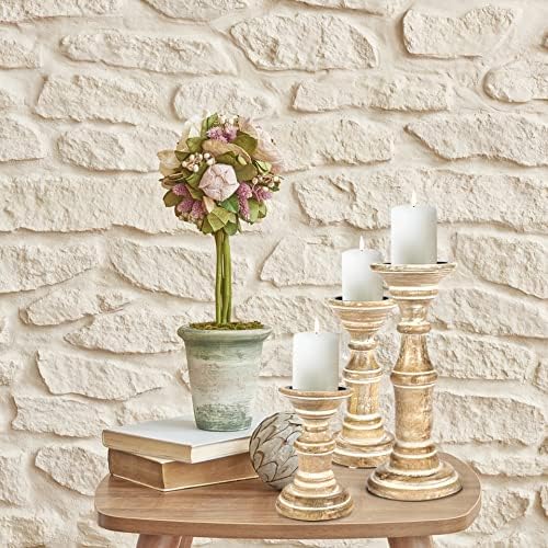 Homebia Design White Wash Pillar Candle Holder Set of 3 – 10, 8, 6 Inch - Image 5