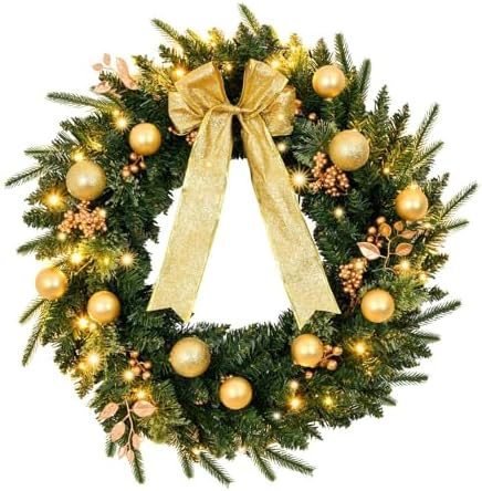 VINGLI 24" Battery Operated Christmas Wreath with 50 LED Lights by VINGLI