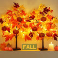 Fall Décor 2 Pack 24 Inch Fall Maple Tree with 48 LEDs Battery Operated Fall Lights with 8 PCS Pumpkin Wooden Hanging Ornaments Artificial Tree for Fall Thanksgiving Home Table Decorations by NeoclassyDirect