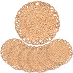 Round Woven Placemats Set of 6, 13.4 Inch Water Hyacinth Charger Plates for Dinner Plates, Handwoven Wicker Table Mats with Flower Edge, Boho Farmhouse Kitchen Table Decor, Natural Rattan Look by SOKFARM
