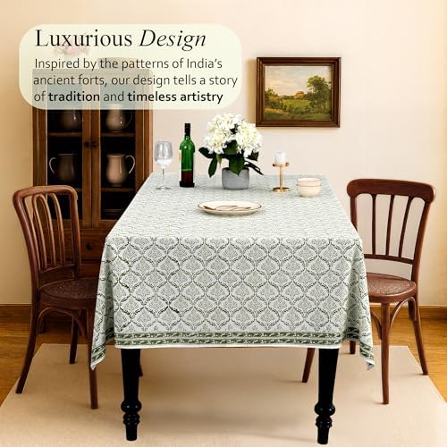 CPC Fern Regal Tablecloth 100% Cotton 60x90 Inch Indian Block Print Rectangle Table Cover, Table Cloth for Gifting in Weddings, Halloween, Fall, Christmas, Thanksgiving - Image 2