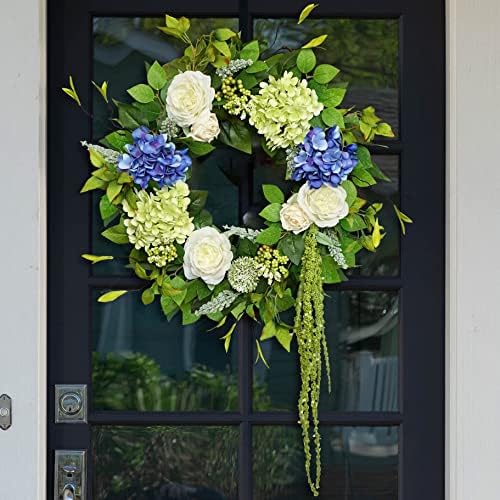 Spring Summer Wreaths for Front Door 24 Inch Summer Wreath with Hydrangea, Rose & Peony Floral Spring Door Wreath with Lush Greenery for Indoor & Outdoor Seasonal Home Decor by SoomeirWreath