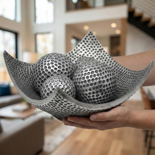 Seraphic Coffee Table Decor, Decorative Centerpiece Scoop Bowl, Silver - Image 5