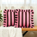 vctops Ruffle Square Throw Pillow Covers Boho Pink and Red Striped Decorative Pillowcases Set of 2, Soft Velvet Accent Cushion Cover Cases for Sofa Bed Living Room Decor (Pink Coffee,18"x18") by vctops