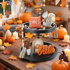 Wooden Farmhouse Round 2 Tier Decorative Tray for Home Kitchen Office - Image 5