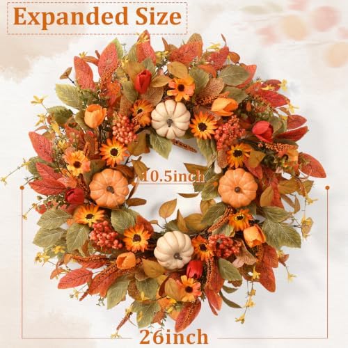 Waipfaru 26" Fall Wreaths for Front Door Outside, Fall Decorations for Home - Image 2
