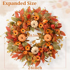 Waipfaru 26" Fall Wreaths for Front Door Outside, Fall Decorations for Home - Image 2