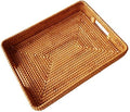 i-lan 15 Inch Large Size Handwoven Serving Tray, Decorative Rectangular Rattan Basket Bread Trays with Handles and 2.3”Wall, Vintage Organizer Plate Wicker Basket Tray for Dessert, Snack, Candy, L by ilan