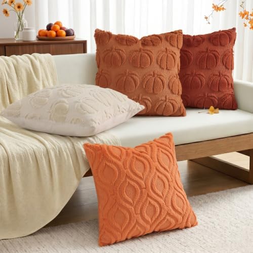 decorUhome Faux Fur Plush Soft Orange Throw Pillow Covers 26x26 Set of 2 - Image 3