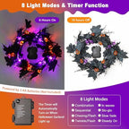 9FT 72 LED Halloween Willow Vine Twig Decor Black Halloween Garland with Pumpkin Bat Orange & Purple Light, 8 Modes Waterproof Battery Operated Halloween Lights Indoor Halloween Decorations Wall Table - Image 3