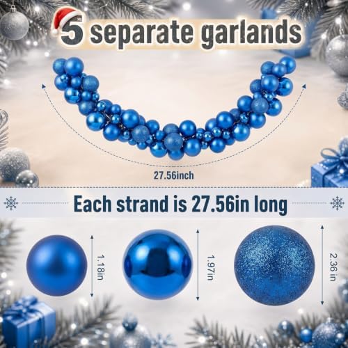 Silipull 5 Pcs 2.3 ft Large Christmas Ball Garland Ornaments, Blue - Image 2