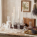 Mumufy 12 Pcs Glass Crystal Taper Candle Holders, 4 Inch Clear Glass Candlestick Holder Fit 0.8 Inch Candles, Crystal Decorative Candle Stand Centerpiece for Wedding, Dining Room, Party(Assorted) by Mumufy