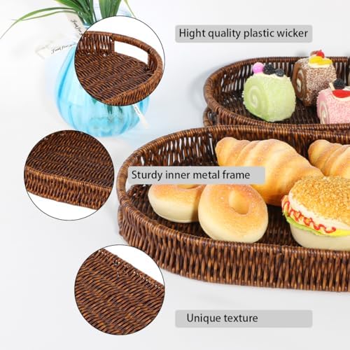 3pcs Woven Serving Trays, Poly Wicker Oval Serving Basket - Image 5