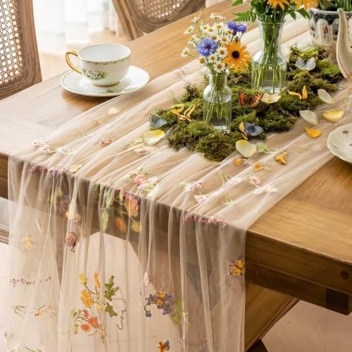 3Pcs Floral Cheesecloth Table Runner, Champagne Table Runner 10Ft by Aiimart